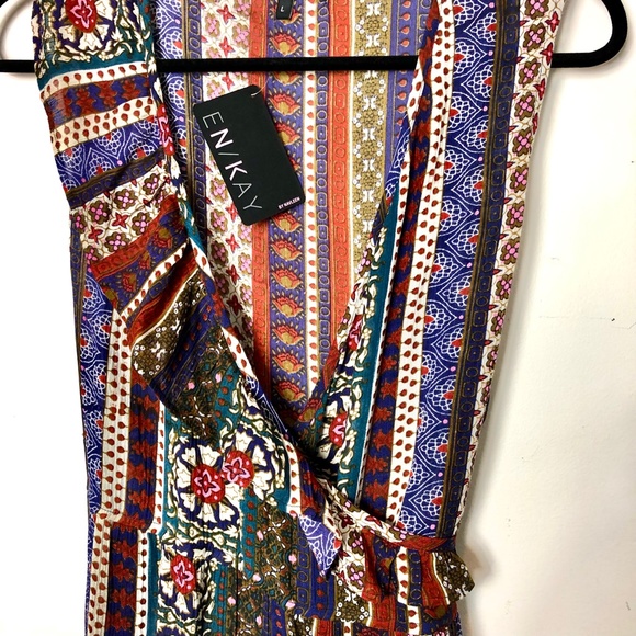 NWT En/Kay by Navleen Print Wrap Dress Large Sleeveless Maxi - Picture 2 of 8
